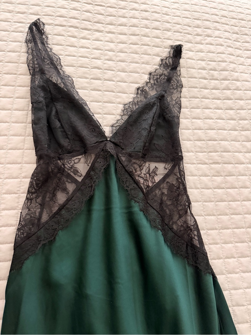 Victoria's Secret Black Lace & Emerald Satin Slip Dress
